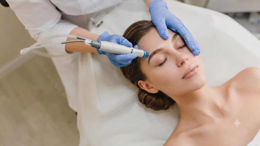 Mujer recibiendo tratamiento facial en el rostro